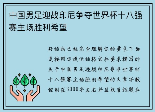 中国男足迎战印尼争夺世界杯十八强赛主场胜利希望